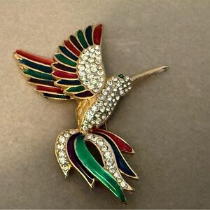 Colorful Bird Brooch with Rhinestones